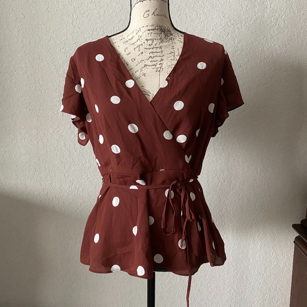 Ann Taylor Wrap Blouse with Polka Dots